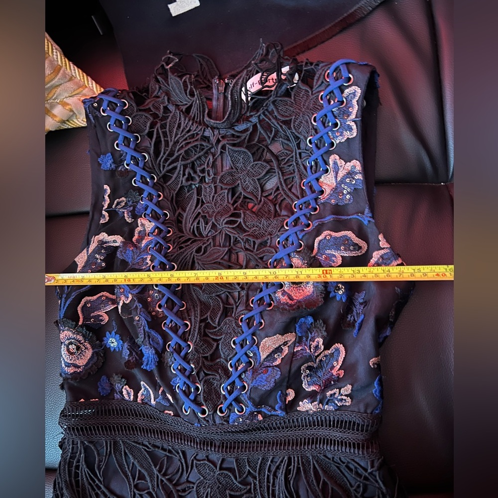 Self-Portrait Navy and Black Lace Mini Dress - Picture 9 of 13